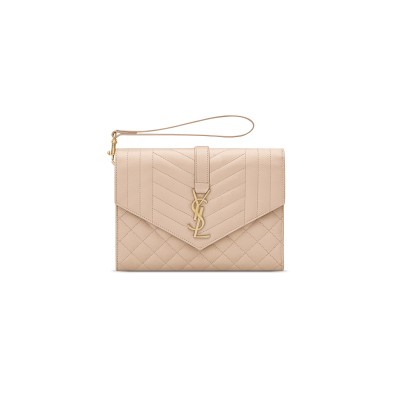 YSL ENVELOPE FLAP POUCH IN MIX MATELASSÉ GRAIN DE POUDRE LEATHER 651030BOW912721 (21*16*3cm)